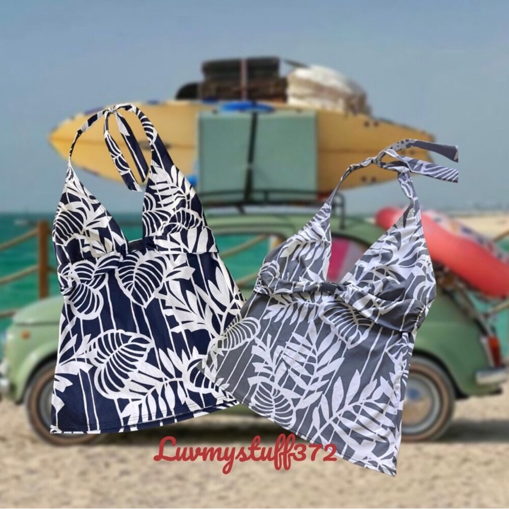 GREAT DEAL!!! 👙🌴🌞2 Cute Calvin Klein Leaf-Print Halter Tankinis- Navy & Gray